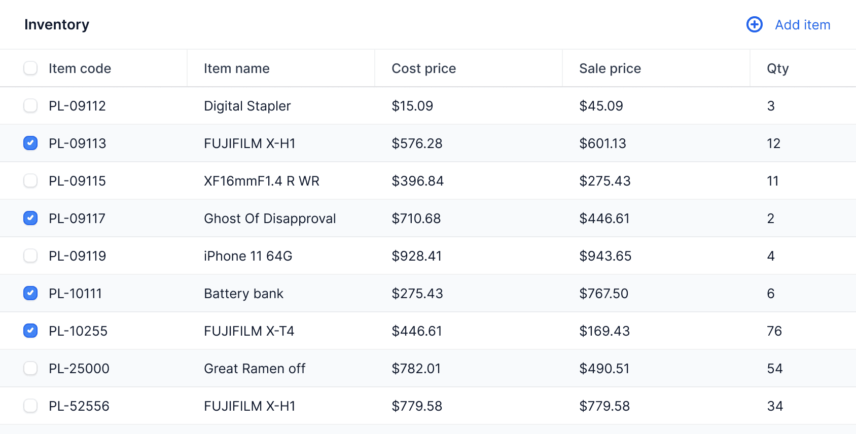 Ayefe product screenshot showing inventory management interface